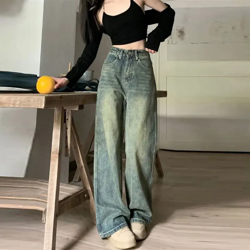 Top Trends: Vintage 90S Baggy Straight Denim Trousers Female Y2K High Waist Loose Wide Leg Jeans Women Streetwear All-Match Casual Pants New Shoppable Styles