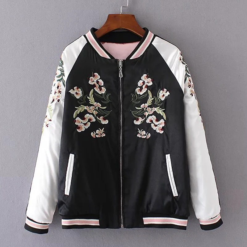 Top Trends: Floral Embroidery Women Jacket Spring 2023 Harajuku Pilot Bomber Jacket On Both Sides Casual Baseball Jackets Coats Sukajan Shoppable Styles