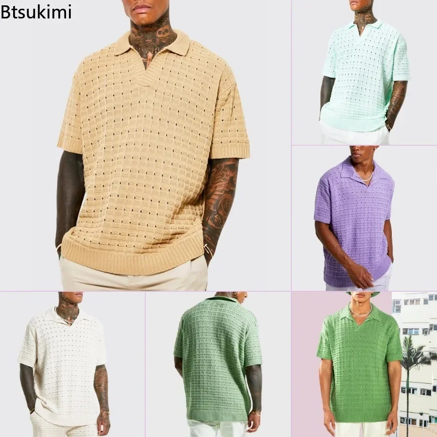 Top Trends: New 2024 Spring Summer Men&#039;s Sweater Polo Shirt Short Sleeve Business Shirt Man Solid Knitting Polo Casual Tees Tops Shirts Male Shoppable Styles