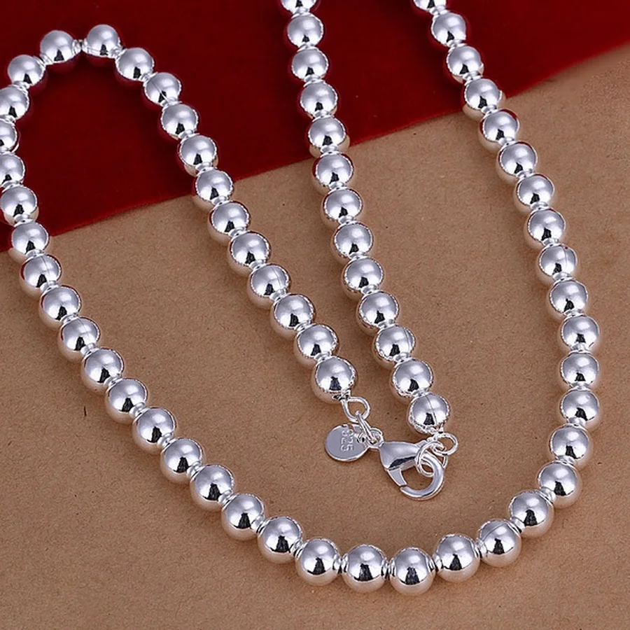 Top Trends: 4-10MM Beads Chain 925 Sterling Silver Necklace Exquisite Wedding Luxury Gorgeous Charm Fashion For Women Lady 50cm Jewelry Shoppable Styles