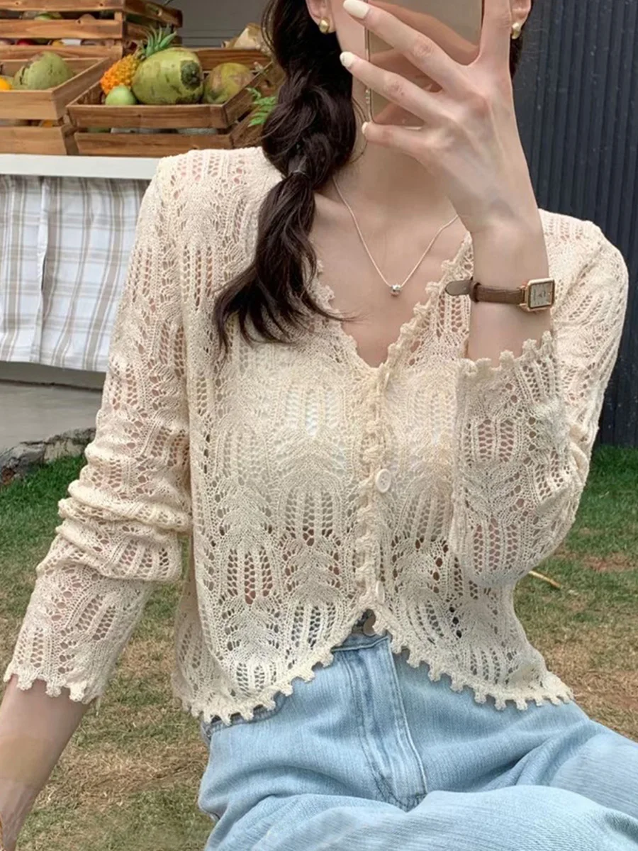 Top Trends: 2023 Summer Hollow Lace Knitted Cardigan With Strap Dress Wrapped With Sunscreen Cover, Shawl Coat, Luxury Women Shoppable Styles