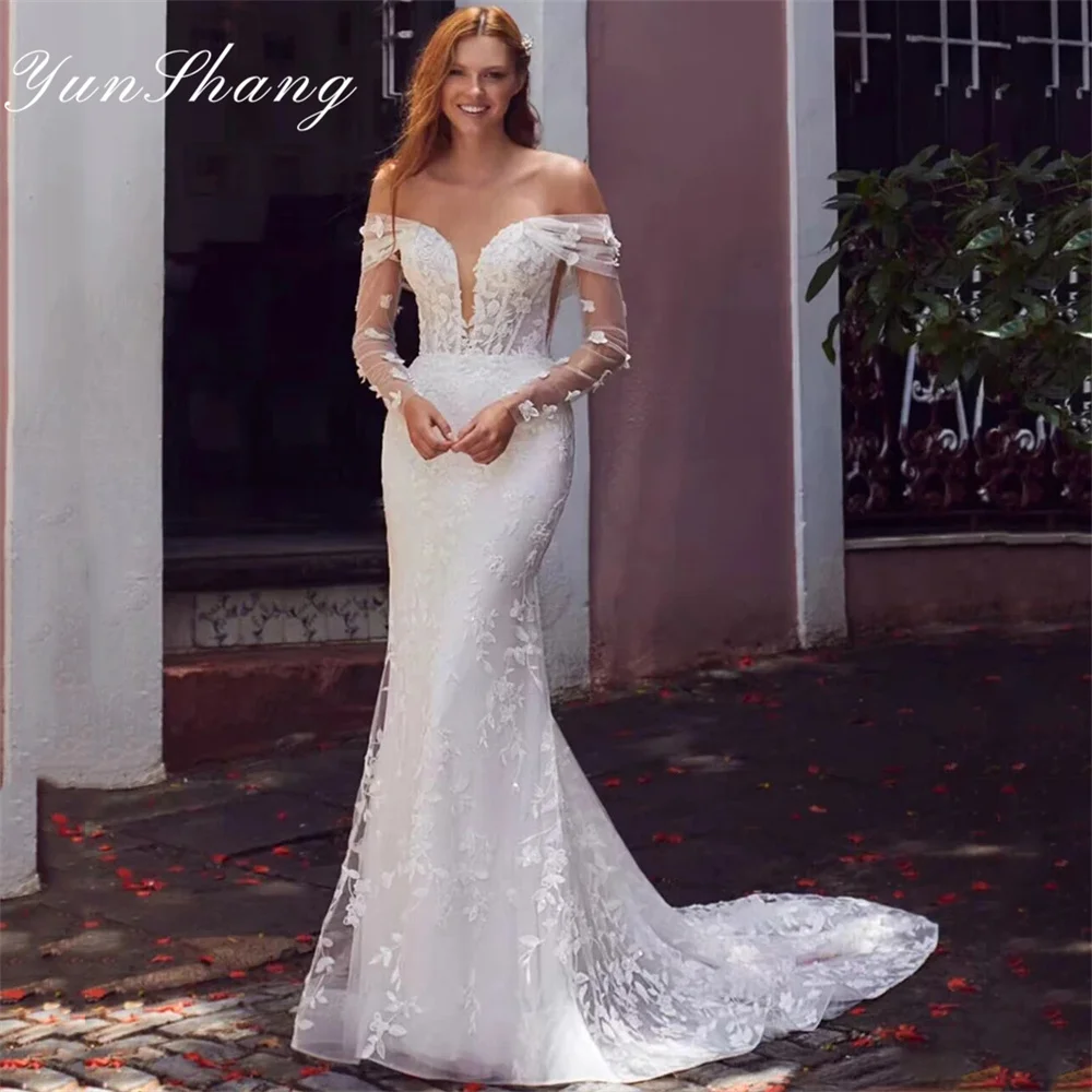 Top Trends: Yunshang Luxury Mermaid Wedding Dress 2024 Lace Off The Shoulder Sweetheart Open Back Bridal Gown Sweep Train Vestidos De Novia Shoppable Styles