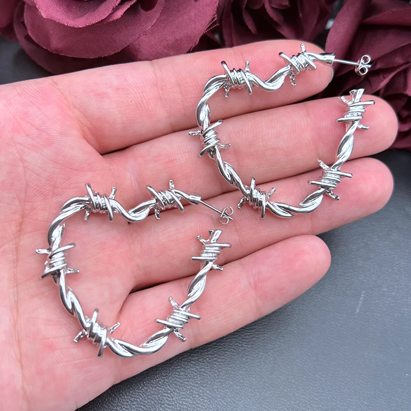 Top Trends: Large Barbed Wire Heart Hoop Earrings, 90s Earrings, Heart Hoop Earrings, Barbed Wire Jewelry, Heart-shaped Barb Earrings Shoppable Styles