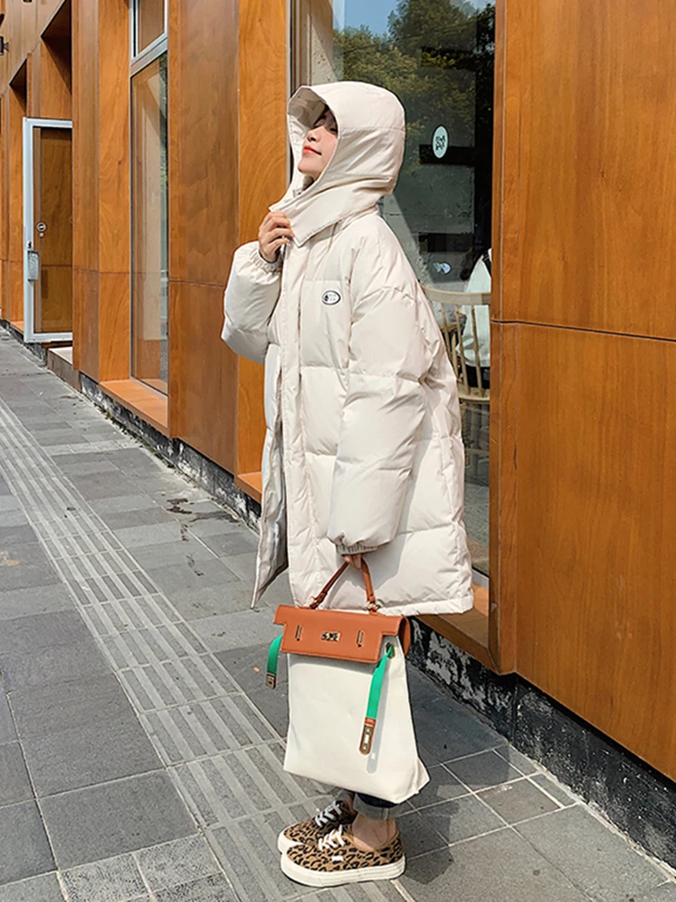 Top Trends: Winter Thickening Womens Hooded Down Parka Puffer Mid Length Jacket Baggy Warm Korean Fashion Down Cotton Coat Bubble Outwear Shoppable Styles