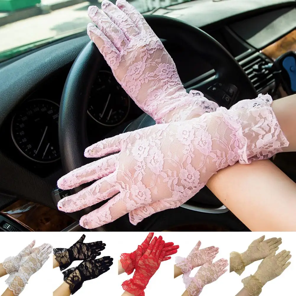 Top Trends: 1 Pair Sun Protection Gloves Soft Breathable Light Wrist Length Finger Protective Wear-resistant Women Lace Gloves Anti-UV Girl Shoppable Styles