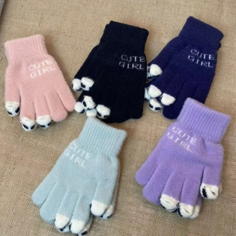 Top Trends: Winter For Women Fluffy Gloves Panda Fingertip Warm Knitted Fingerless Gloves Wool Touchscreen Phone Girls Full Finger Mittens Shoppable Styles