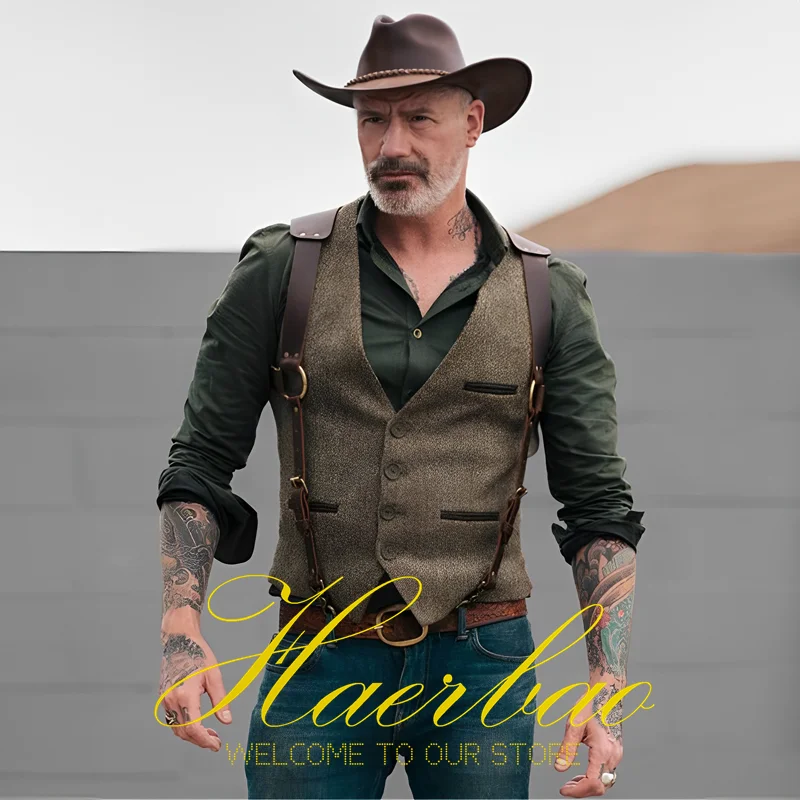 Top Trends: Men&#039;s Herringbone Vest Western Cowboy Style V Neck Vintage Wool Sleeveless Jacket Groom&#039;s Vest Waistcoat Chaleco Hombre Shoppable Styles