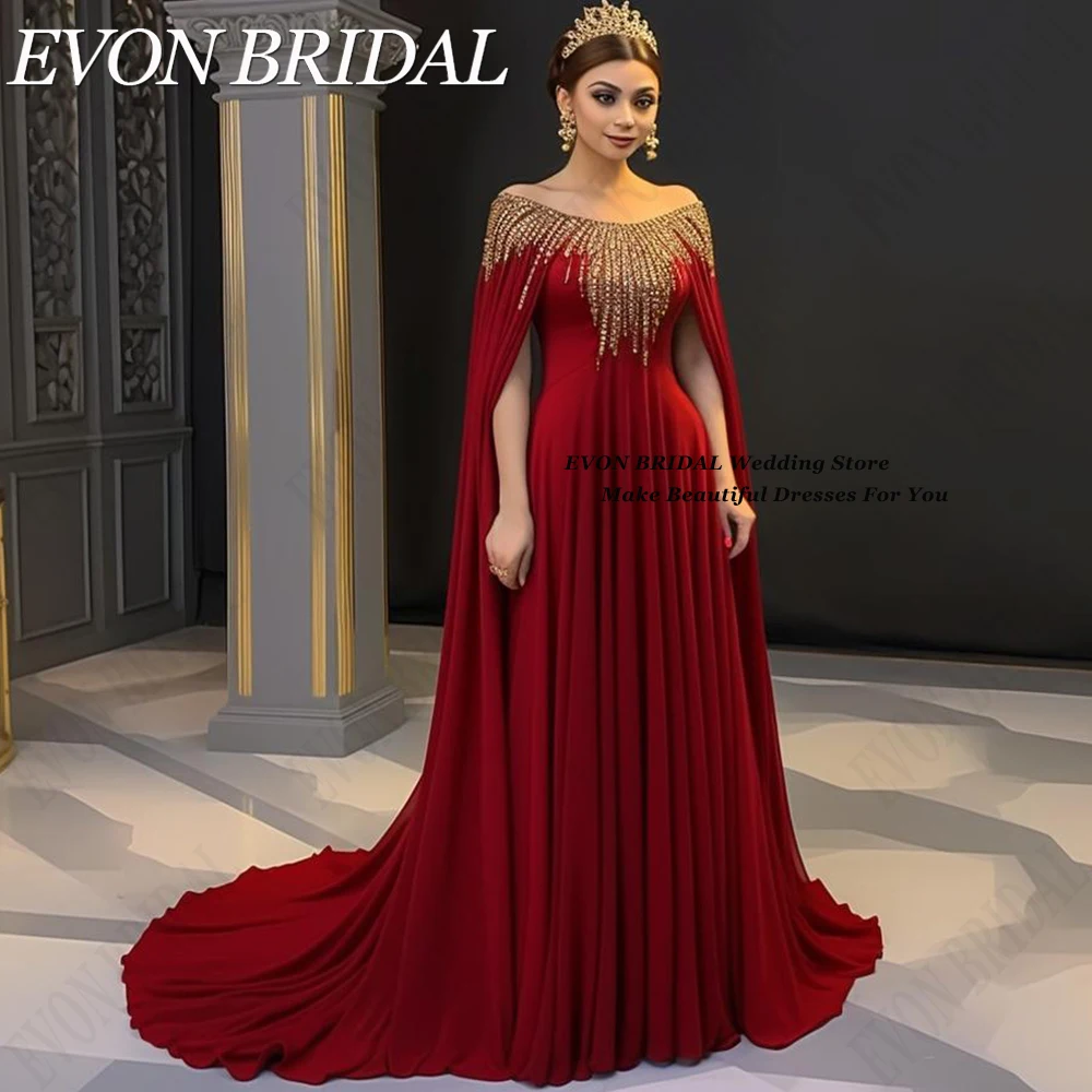 Top Trends: EVON BRIDAL Elegant Dubai Evening Gowns With Cap Sleeves 2024 Scoop Neck Chiffon Beading Formal Occasion Dresses فساتين سهرة Shoppable Styles