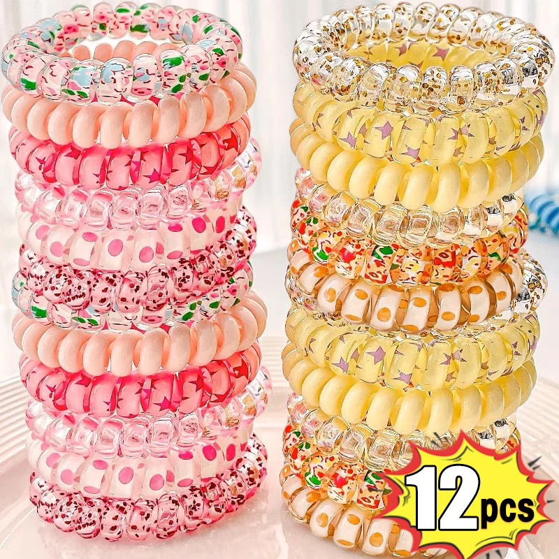 Top Trends: 6 / 12PCS Hair Ties Colorful Elastic Plastic Hair Band Rubber Telephone Cord Scrunchies Hair Accessories Headwear Wholesale Shoppable Styles