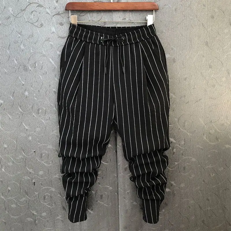 Top Trends: 2023 New Summer Korean Fashion Trend Casual High Waisted Pocket Stripe Elastic Men&#039;s Slim Fitting Leggings Cropped Pants Shoppable Styles