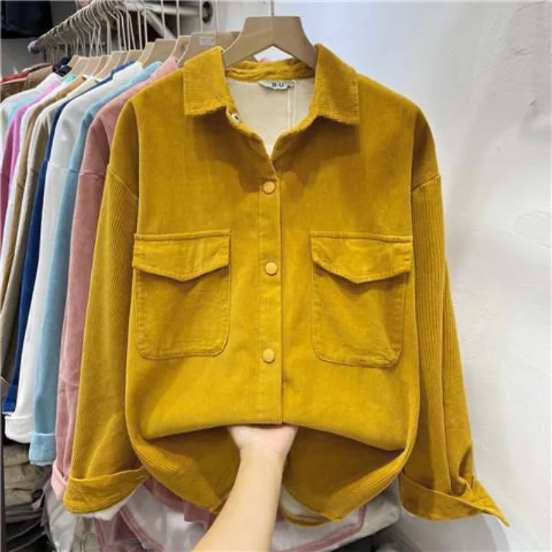 Top Trends: Corduroy Shirt Women Fleece Long Sleeve Blouse Autumn Winter Women's Clothing Korean Fashion Single-breasted Pocket Tops New Shoppable Styles