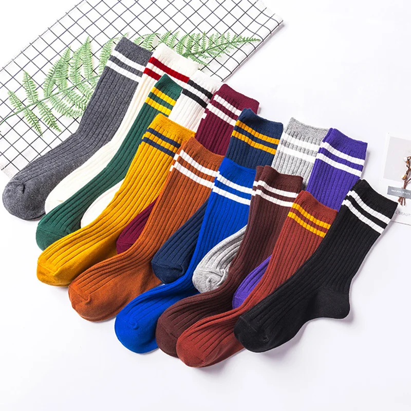 Top Trends: New Fashion Women's Long Socks Women Calf Length Striped Sock College Style Cotton Kawaii Cute White Purple Crew Socks Dropship Shoppable Styles