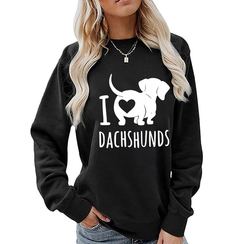 Top Trends: (A+ Quality)Fashion I Love Dachshund Printed Sweatshirts Spring Autumn Winter Long Sleeve Round Neck Casual Sweater Women Hoodies Shoppable Styles