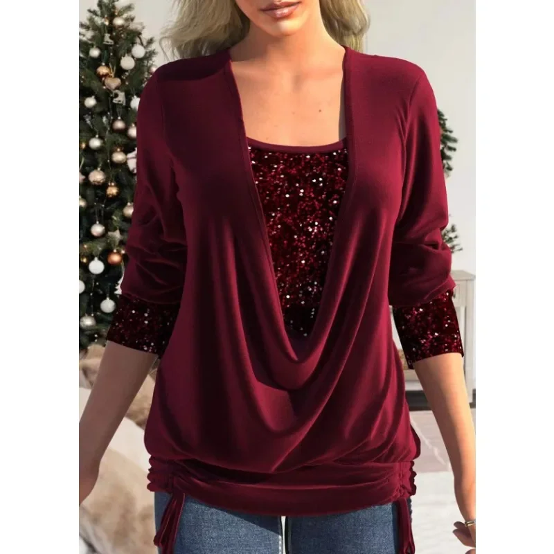 Top Trends: Sequin Blouse Women Top Luxurious Solid Color Square Neck Long Sleeve Tops Lady Elegant Spring Autumn Party Clothing Shoppable Styles