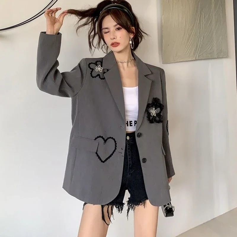 Top Trends: Vintage Oversized Women Blazers Long Sleeves Suit Jacket Flowers Embroidery Luxury Designer Clothing Coats Y2k Harajuku Shoppable Styles - Image 6