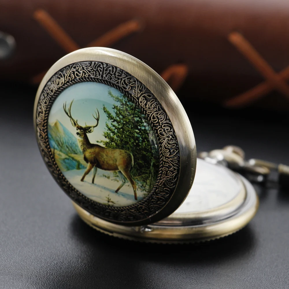 Top Trends: Antique Reindeer Hunter Series Manual Stringed Mechanical Pocket Watch Men's Necklace Pendant Clock Vintage Gentleman Gift Shoppable Styles