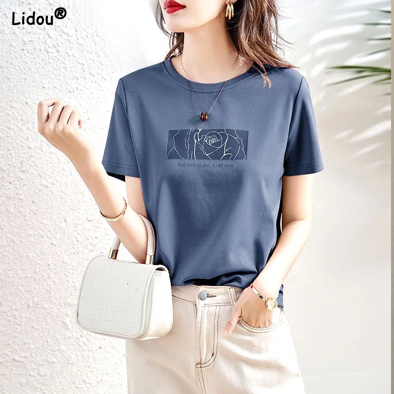 Top Trends: Patchwork Floral Short Sleeve Simplicity Thin T-Shirts Summer Round Neck Printing Solid Color Pullovers Women's Clothing 2023 Shoppable Styles