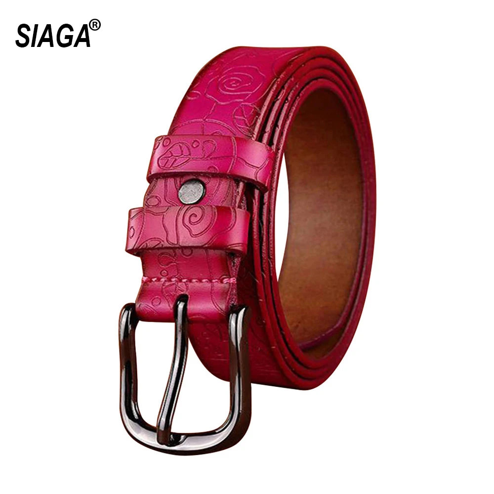 Top Trends: Fashion Design Floral Pattern Rose Red Genuine Leather Female Belt Women's Pin Buckle Metal Belts 28mm Wide 2023 FCO082 Shoppable Styles