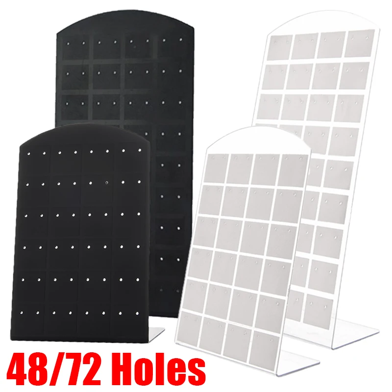 Top Trends: 48 / 72 Holes Black / White Earrings Ear Studs Holder Jewelry Display Rack Plastic Storage Holder For Earring Necklace Jewelry Stand Shoppable Styles