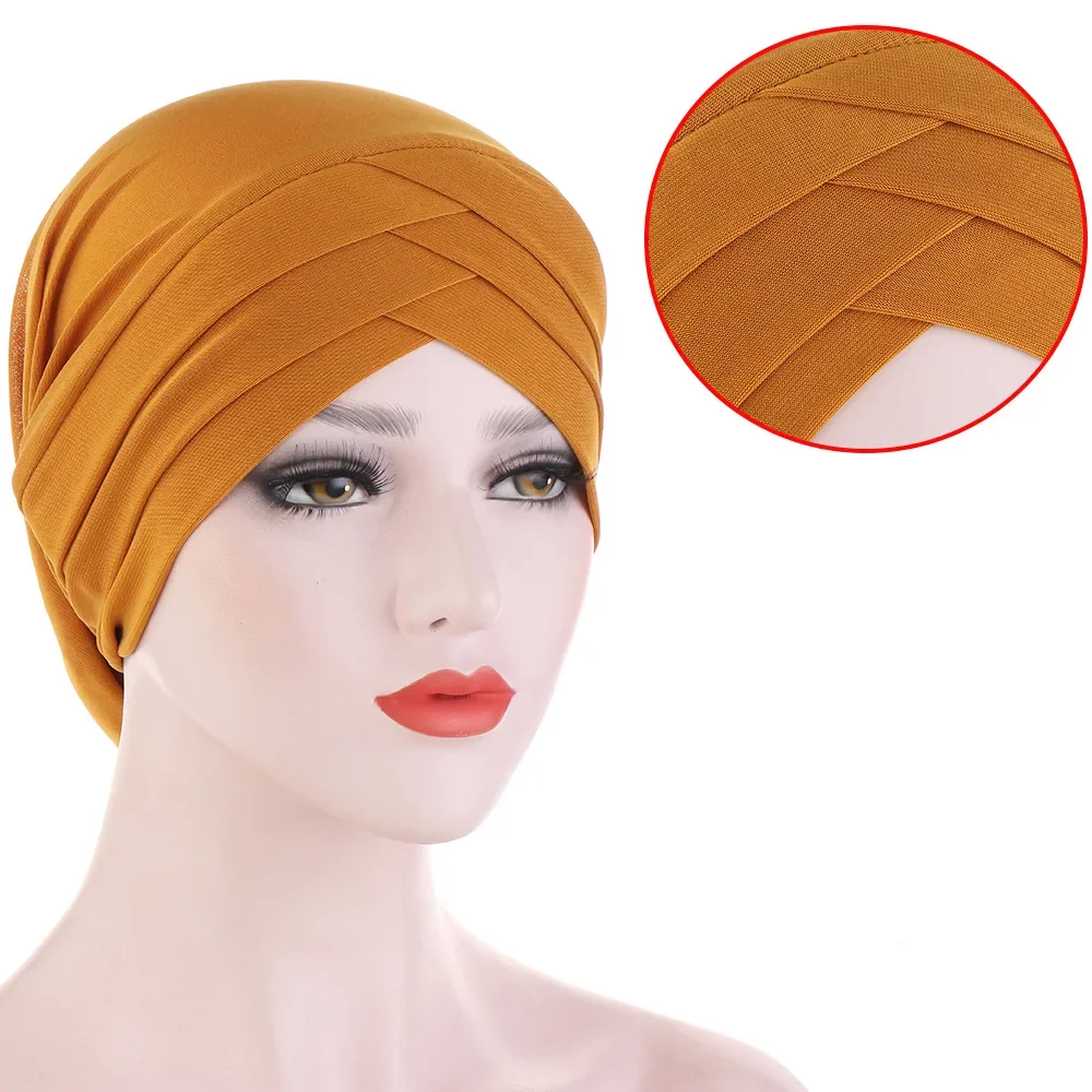 Top Trends: New Forehead Cross Turban Cap Muslim Headscarf Candy Colors Headband Women Inner Hijabs Chemo Hat Fashion Hair Accessories Shoppable Styles