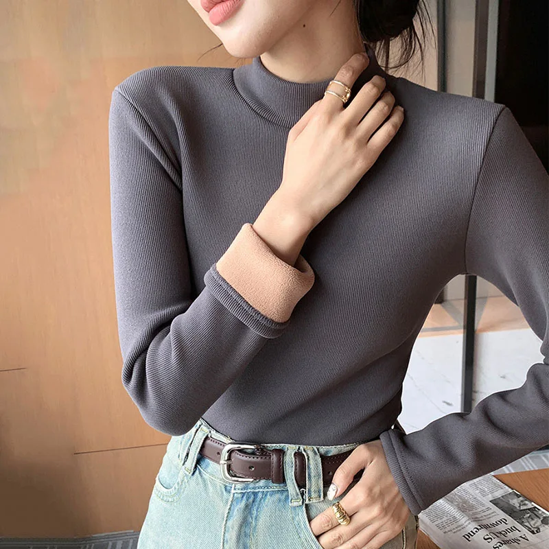 Top Trends: Women Cashmere Sweater 2023 Winter Thicken Warm O-neck Thermal Jumper Casual Pullovers Solid Fleece Tops Basic Bottoming Shirts Shoppable Styles - Image 2