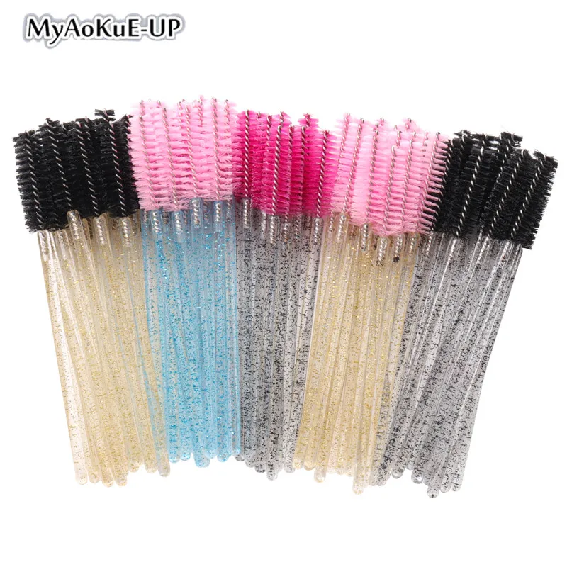 Top Trends: 50pcs Disposable Eyelash Makeup Brush Eyebrow Comb Crystal Handle Mascara Wands Applicator Microbrush Lash Extension Supplies Shoppable Styles