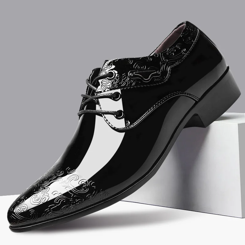 Top Trends: Casual Business Shoes For Men Dress Shoes Lace Up Formal Black Patent Leather Brogue Shoes For Male Wedding Party Office Oxfords Shoppable Styles