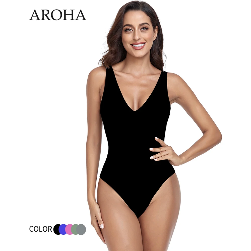 Top Trends: AROHA Sexy One Piece Swimsuit Black Retro Swimwear For 2023 New Women V-Neck Summer Monokini Beachwear Bathing Suits Hot Sale Shoppable Styles