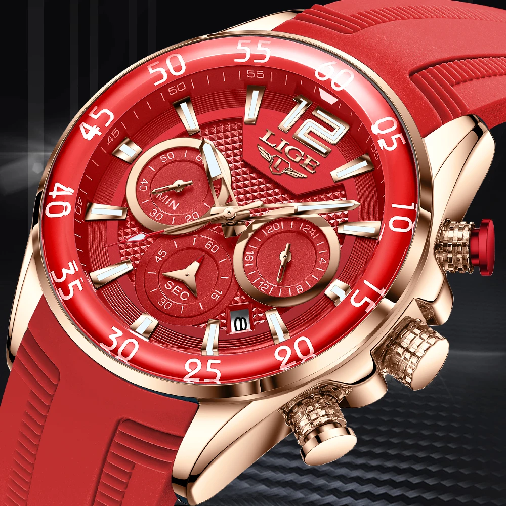 Top Trends: LIGE Luxury Red Silicone Watch Men Fashion Business Men Watch Casual Waterproof Sports Chronograph Male Relógio Masculino 2022 Shoppable Styles