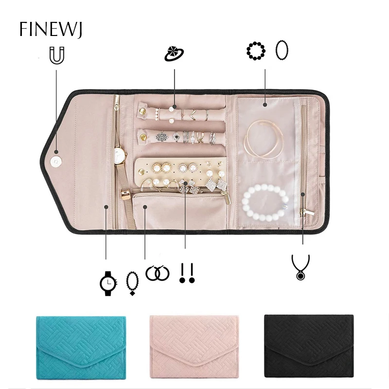 Top Trends: Travel Portable Jewelry Organizer Roll Zippered Foldable Carrying Case Ring Necklace Earring Studs Holder Jewelry Storage Bag Shoppable Styles