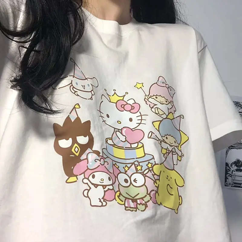 Top Trends: Hello Kitty T-shirt Women Cotton Melody T Shirts Kawaii Sanrio Kuromi Cartoon Harajuku Casual Clothes Streetwear Fashion Y2K Top Shoppable Styles