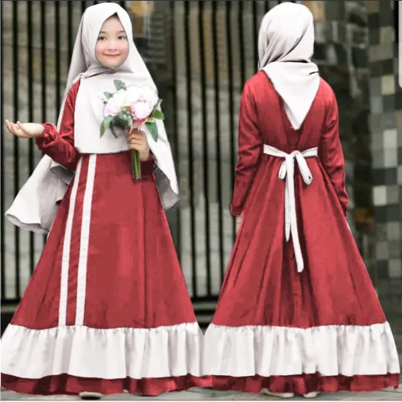 Top Trends: New Kids Girls Muslim Islamic Abaya Children Prayer Red Robe Arab Worship Hijab Shawls Long Seeve Dress Modest Outfits Shoppable Styles