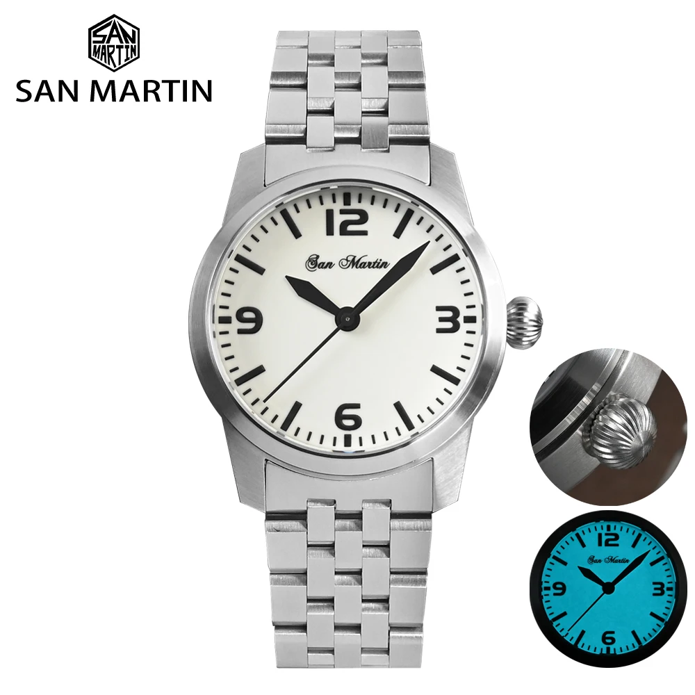 Top Trends: San Martin 38mm Pilot Military Simple Men Watches YN55 Automatic Mechanical Stainless Steel Bracelet 10 Bar Waterproof Luminous Shoppable Styles