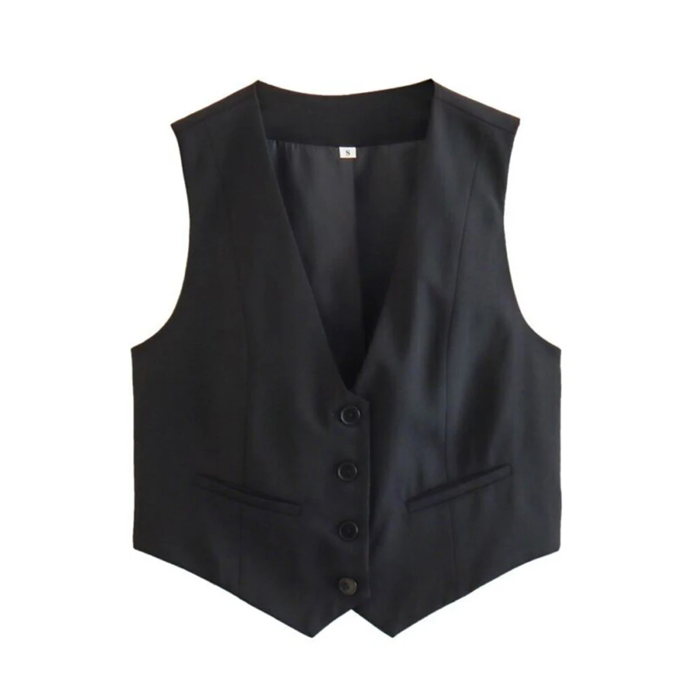 Top Trends: Single Breasted Sleeveless Vests For Women Suits Vest 4 Button V Neck Summer Female Waistcoat Shoppable Styles - Image 3