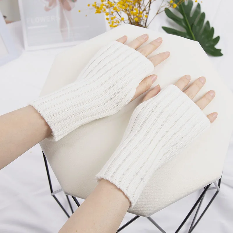 Top Trends: Winter Soft Warm Half Finger Gloves For Women Knitting Arm Gloves Soft Warm Mittens Fingerless Girls Fashion Work Arm Sleeve Shoppable Styles