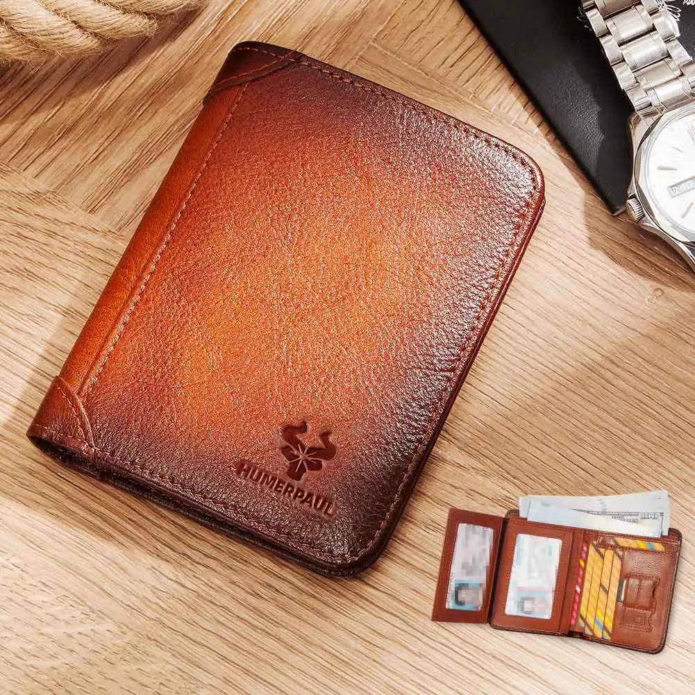 Top Trends: HUMERPAUL HOT Genuine Leather Wallet For Men Slim Trifold RFID Blocking Credit Cards Holder Classic Male Clutch Money Bags Shoppable Styles