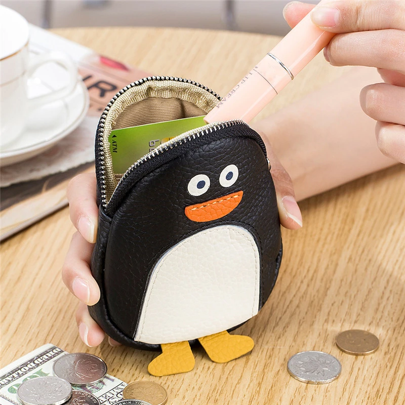 Top Trends: Cute Little Penguin Coin Purse Genuine Leather Soft Mini Wallet Card Case Lipstick Key Storage Pouch Clutch Bag For Women Girls Shoppable Styles