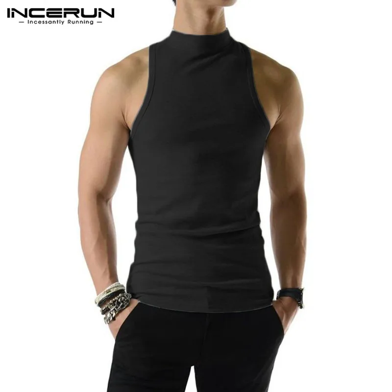 Top Trends: 2023 Men Tank Tops Solid Color Turtleneck Sleeveless Knitted Casual Vests Summer Streetwear Fashion Men Clothing INCERUN S-5XL Shoppable Styles