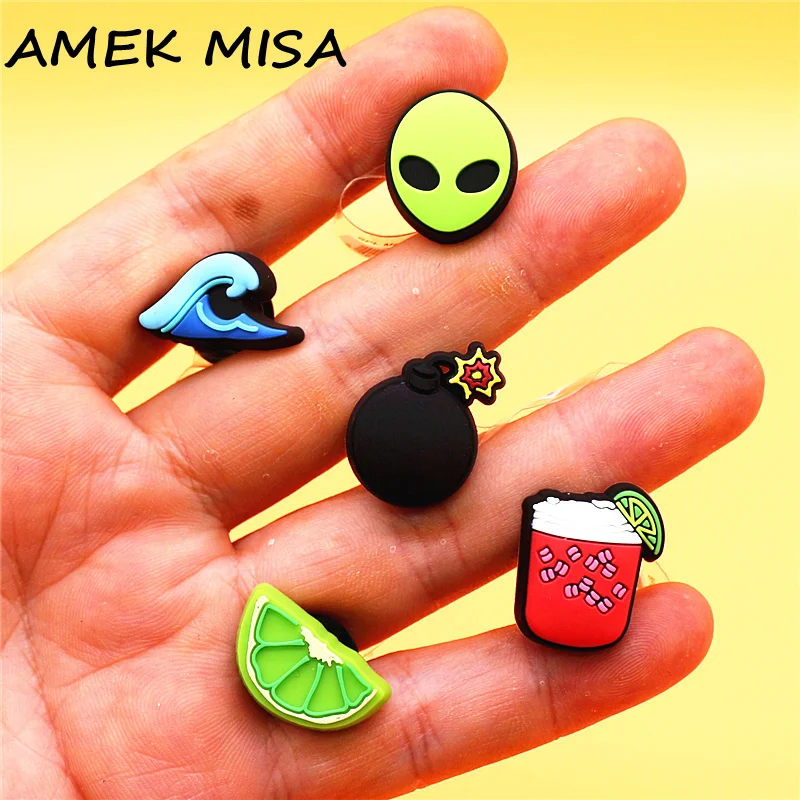 Top Trends: Original 1pcs Alien Drink PVC Shoe Charms Accessories Upper Decorations Sea Wave Lemon Bomb Clog Designer Buckle Mini Kids Gifts Shoppable Styles