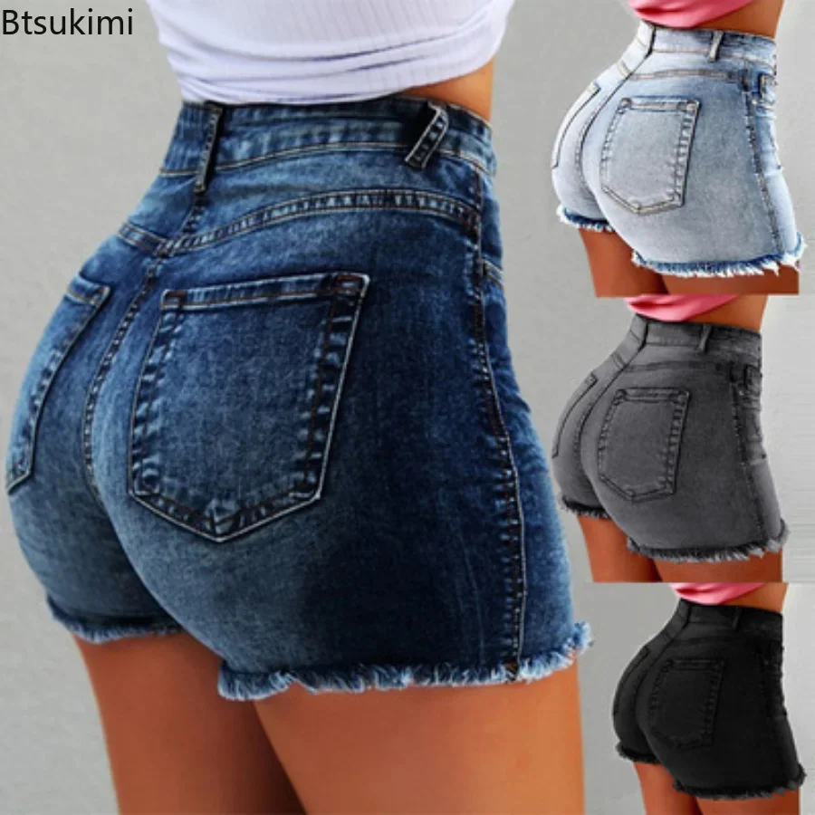 Top Trends: Plus Size 4XL 5XL Women's Denim Shorts Summer Lady High Waist Jeans Shorts Fringe Frayed Ripped Casual Hot Shorts With Pockets Shoppable Styles