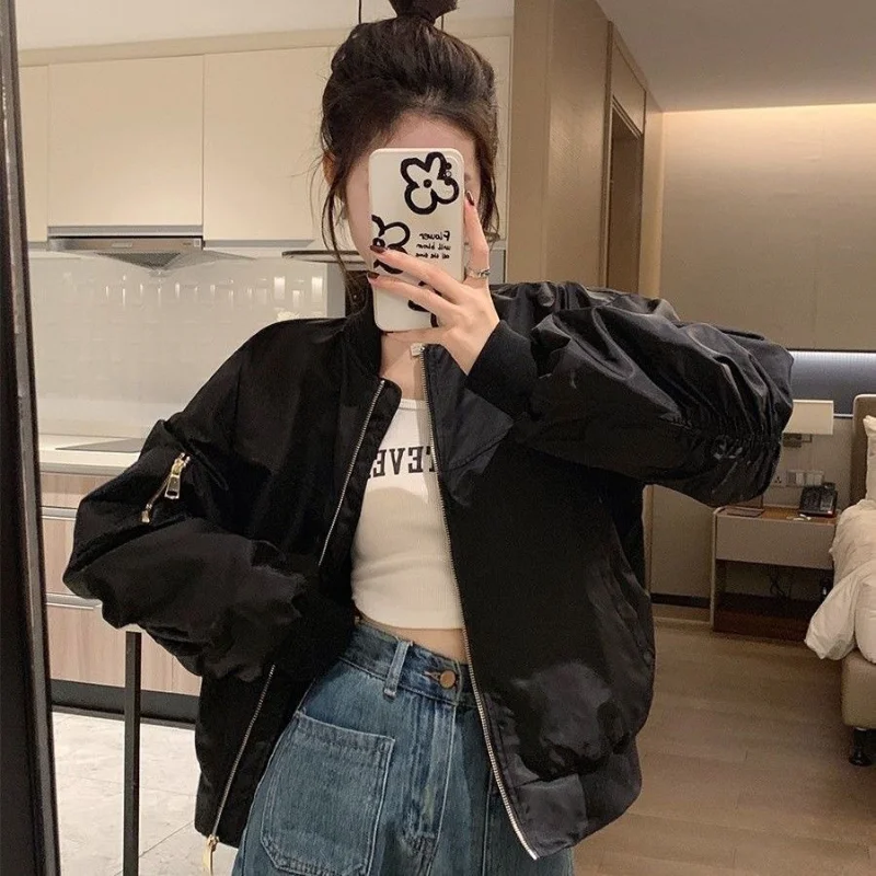 Top Trends: HOUZHOU Vintage Cropped Women's Bomber Jacket Oversized Korean Streetwear Zipper Fashion Track Short Jackets Black Coats Casual Shoppable Styles