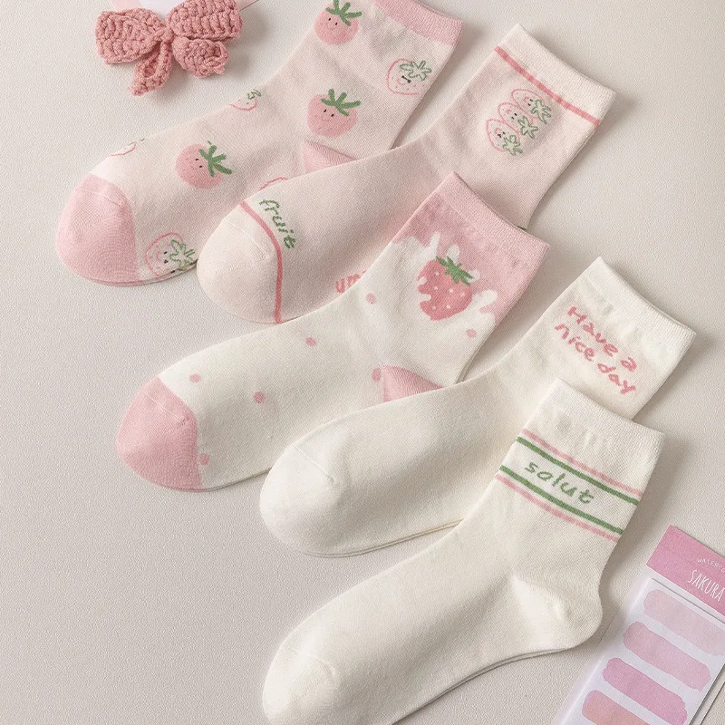 Top Trends: 2023 Spring And Summer New Socks Female Pink Twisted Tube Socks Strawberry Milk Student Socks Strawberry Women Shoppable Styles