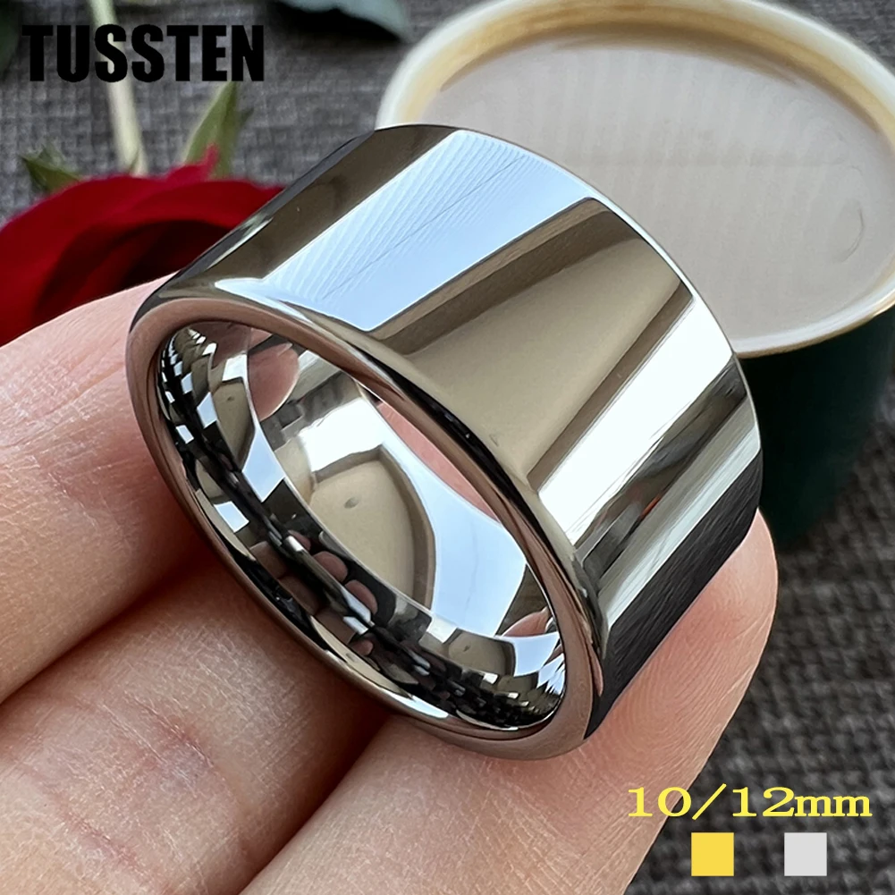 Top Trends: TUSSTEN 10 / 12MM Wide Glossy Large Men's RingShiny Wedding Ring Tungsten Flat And Polished Ends For Comfort Fit Shoppable Styles