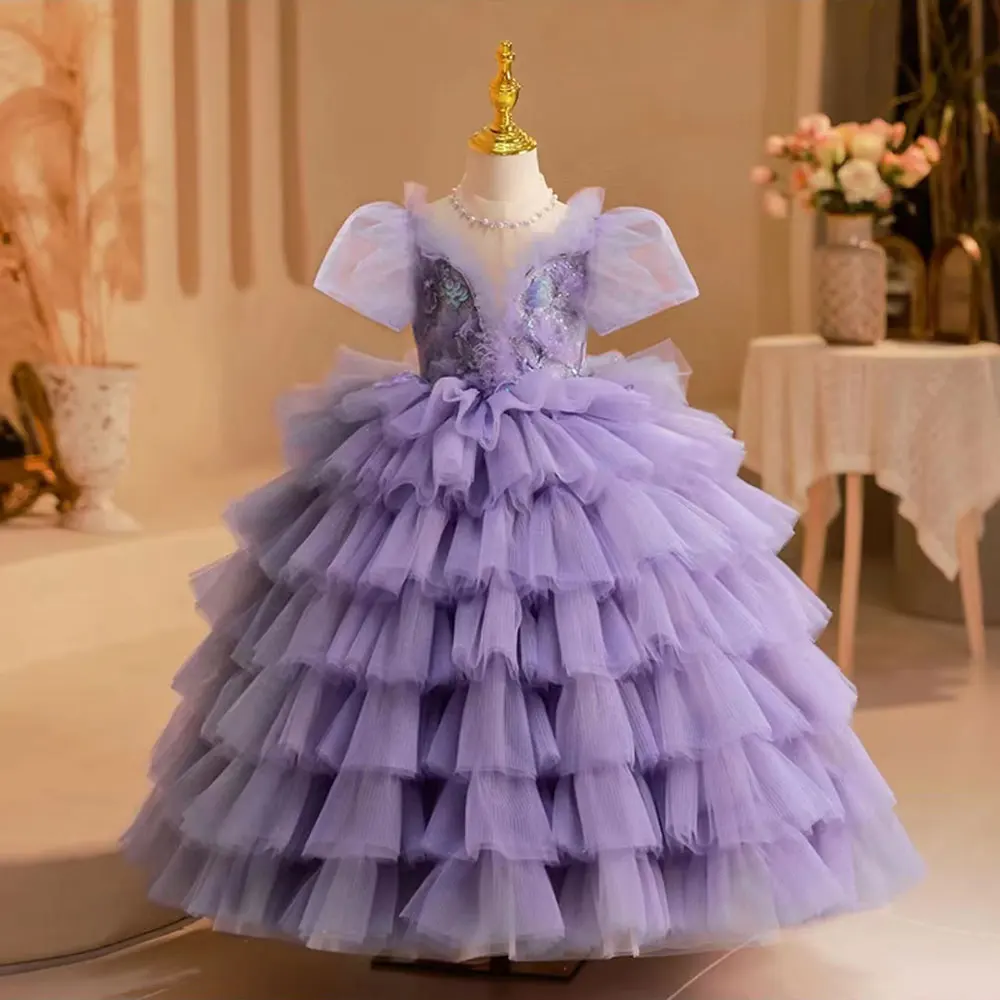 Top Trends: Jill Wish Elegan Luxury Lilac Girl Dress Beading Arabic Princess Kids Wedding Birthday Party Ball Gown Holy Communion 2024 J244 Shoppable Styles