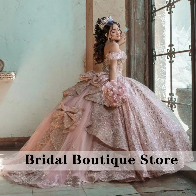 Top Trends: Sparkly Princess Quinceanera Dresses Ball Gown Off Shoulder Glitter Appliques Crystals Beads Sweet 16 Dress Prom Wedding Party Shoppable Styles