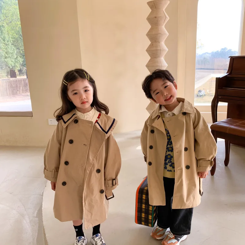 Top Trends: Children Trench 2022 Spring Autumn Boys Girls Korea Solid Color Long Trench Fashion Casual Turn Down Collar Girls Trench Coat Shoppable Styles