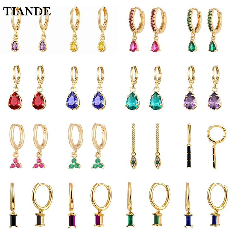 Top Trends: TIANDE Gold Plated Cute Water Drop Earrings For Women Color Zircon Piercing Huggies Hoop Dangle Earrings 2023 Fashion Jewelry Shoppable Styles