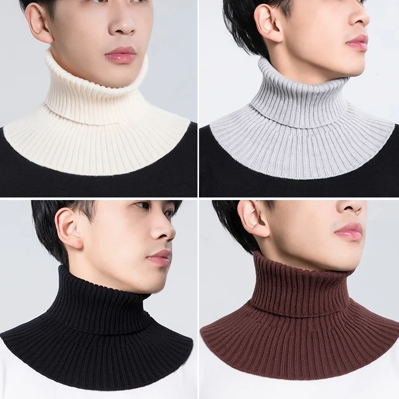 Top Trends: Ribbed Knitted False Collar Winter Warm Scarf Collar For Men Solid Fashion Fake Collar Winter Elastic Neck Guard Neck Sleeve Shoppable Styles