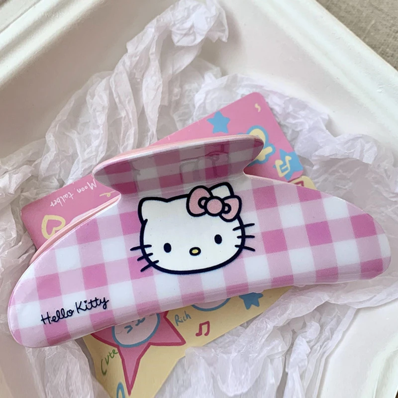 Top Trends: 10.7 CM Sanrio Pink Grid Hairpins Girl Cute Hello Kitty Hair Clips Women Kawaii Kuromi Hair Claws Kids Friend Xmas Birthday Gift Shoppable Styles - Image 5