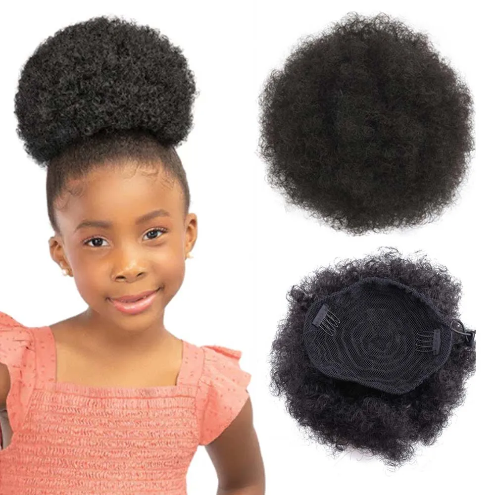 Top Trends: Synthetic Short Afro Puff Hair Bun Drawstring Ponytail Hairpieces Kinky Curly Chignon Pony Tail Hair Extensions For Kids Shoppable Styles